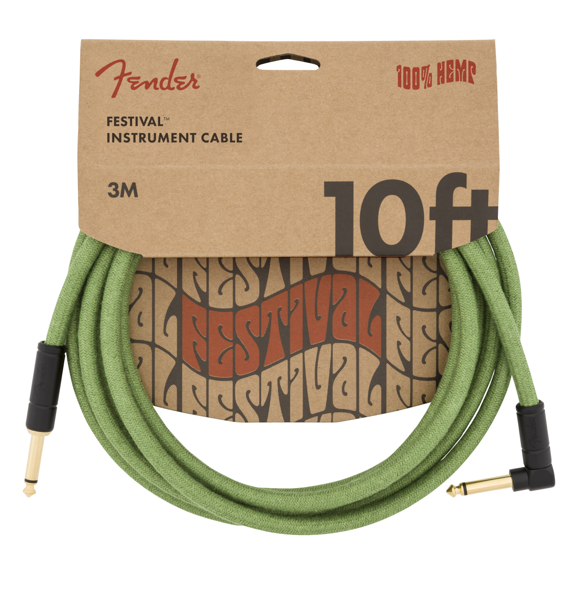 Fender Festival Instrument Cable, Straight/Angle, 10ft, Pure Hemp, Green