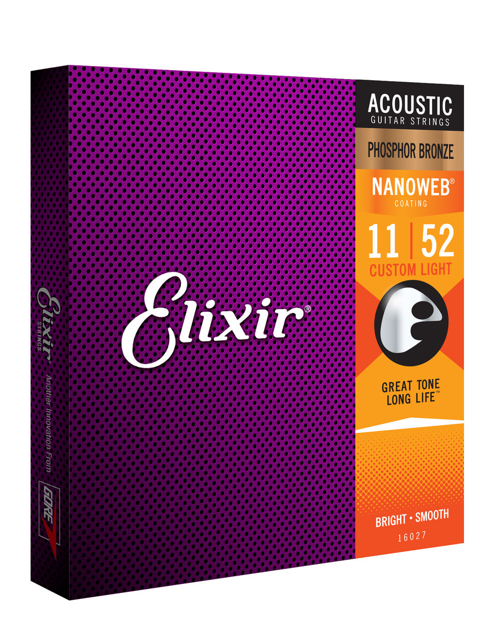 Elixir 16027 Nanoweb Phosphor Bronze Custom Light 11-52