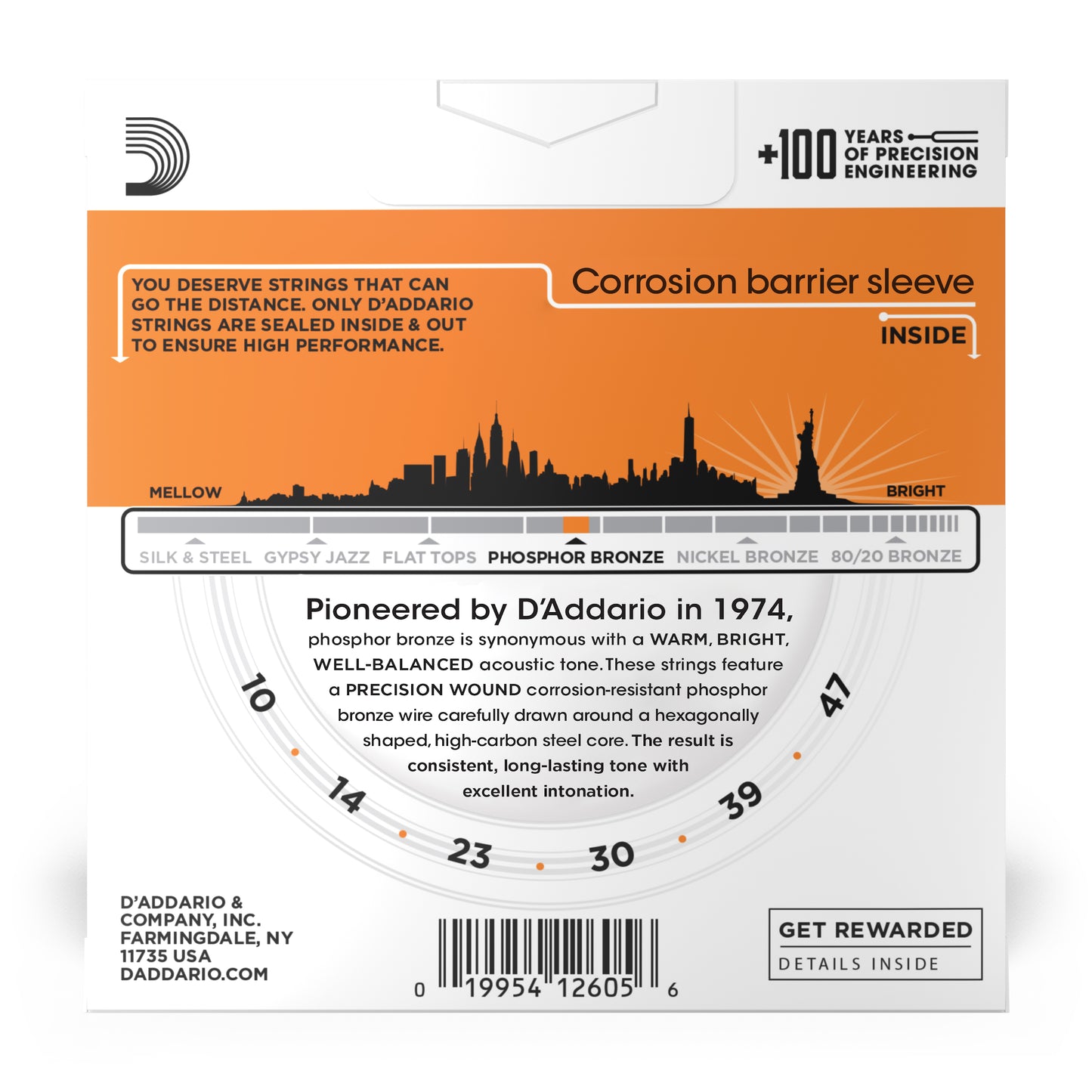 D'Addario - EJ15-3D - 3 Pack Phosphor Bronze Extra Light 10-47 - Acoustic Guitar Strings
