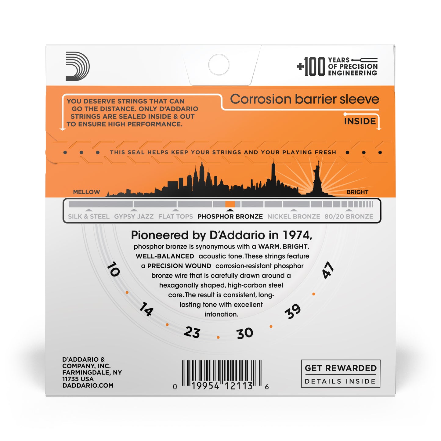 DAddario EJ15 Phosphor Bronze Acoustic Guitar Strings, Extra Light, 10-47