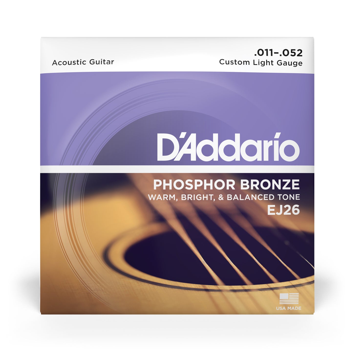 DAddario EJ26 Phosphor Bronze Acoustic Guitar Strings, Custom Light, 11-52