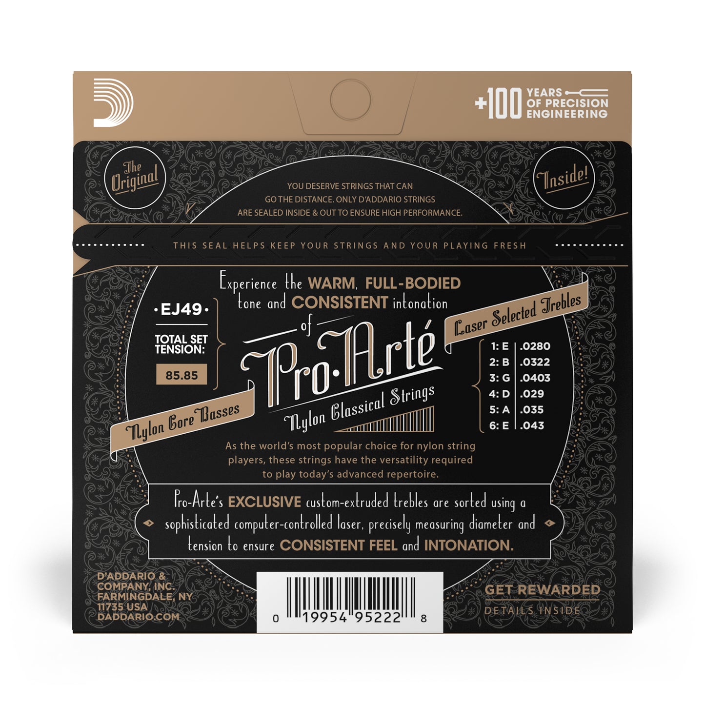DAddario EJ49 Pro-Arte Black Nylon Classical Guitar Strings, Normal Tension
