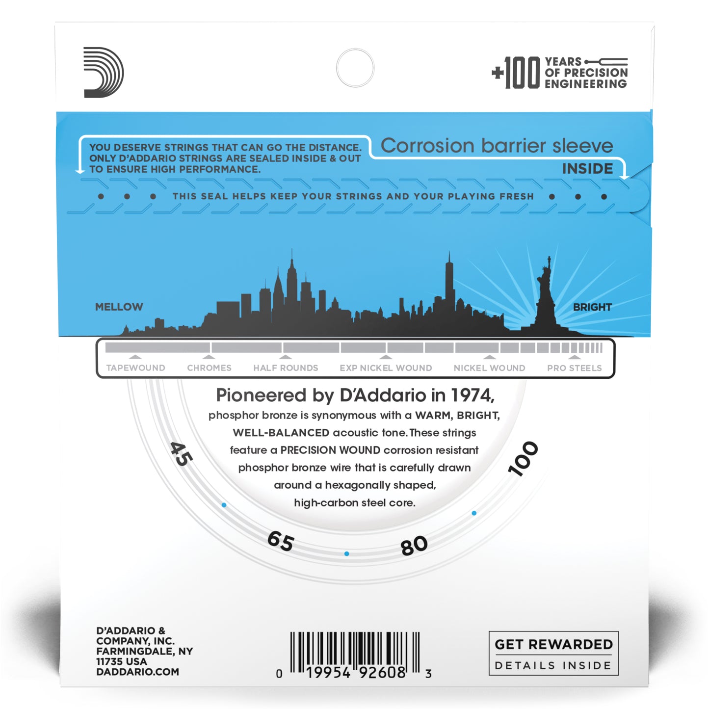 DAddario EPBB170 Phosphor Bronze Acoustic Bass Strings, Long Scale, 45-100