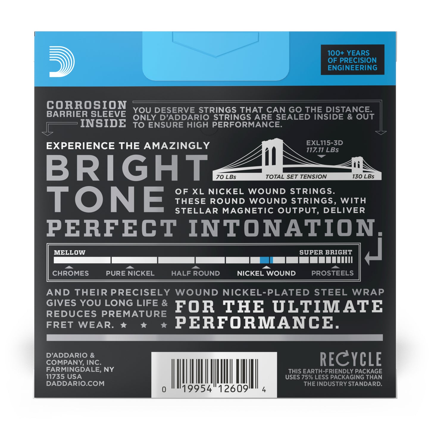 D'Addario - EXL115-3D - 3 Pack Nickel Wound Blues Jazz 11-49 - Electric Guitar Strings