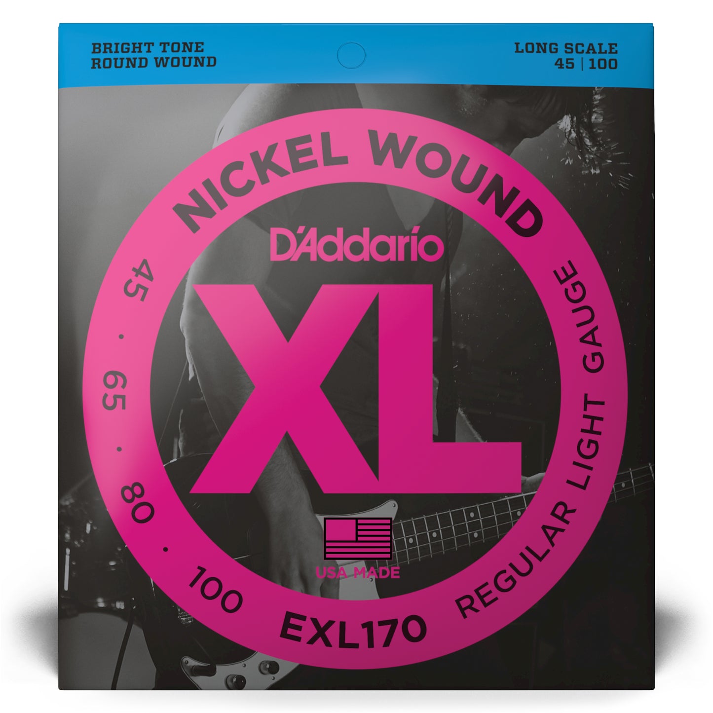 DAddario EXL170 Nickel Wound Bass Guitar Strings, Light, 45-100, Long Scale