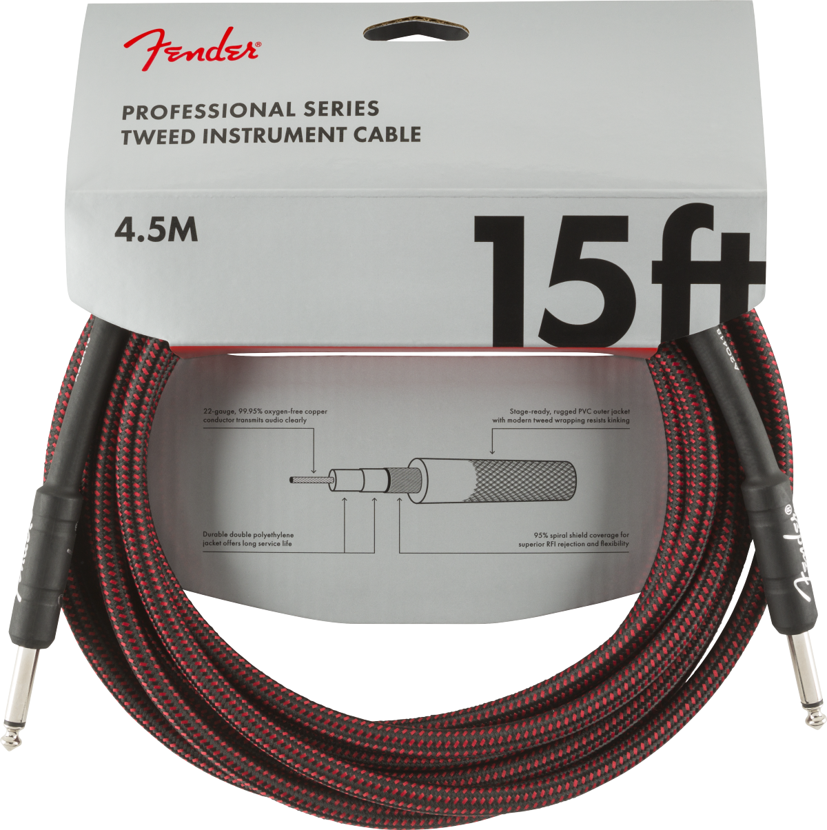 Fender Professional Series Instrument Cable 15' (Red Tweed)