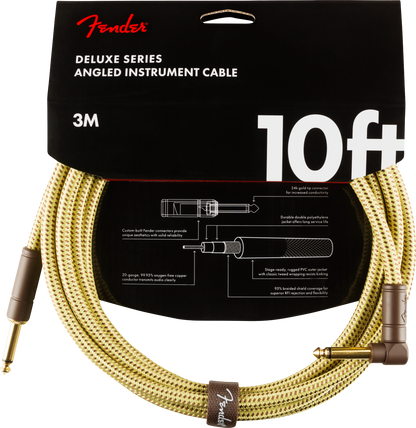 Fender Deluxe Series Instrument Cable, Straight/Angle, 10 Ft, Tweed