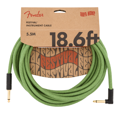 Fender Festival Instrument Cable Straight/Angle 18.6ft Pure Hemp Green
