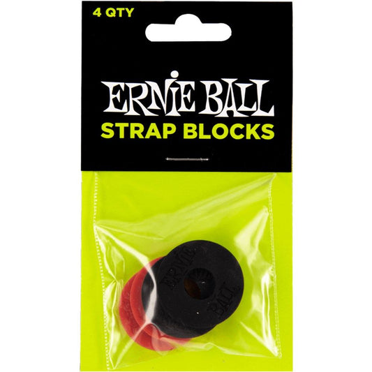 Ernie Ball Strap Blocks Rubber Guitar Strap Locks Set of 4 - (2 Black, 2 Red)