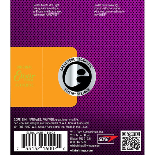 Elixir 16002 Acoustic Phosphor Bronze w/ Nanoweb Coating - Extra Light (10-47)