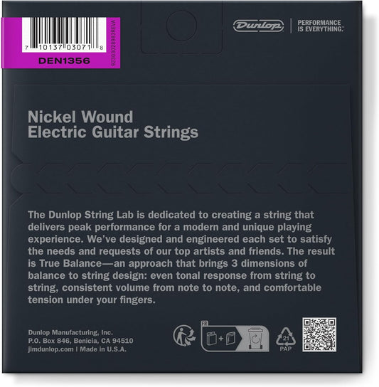 Dunlop DEN1356 Nickel Wound Electric Guitar Strings, Extra Heavy, 013–.056, 6 Strings/Set