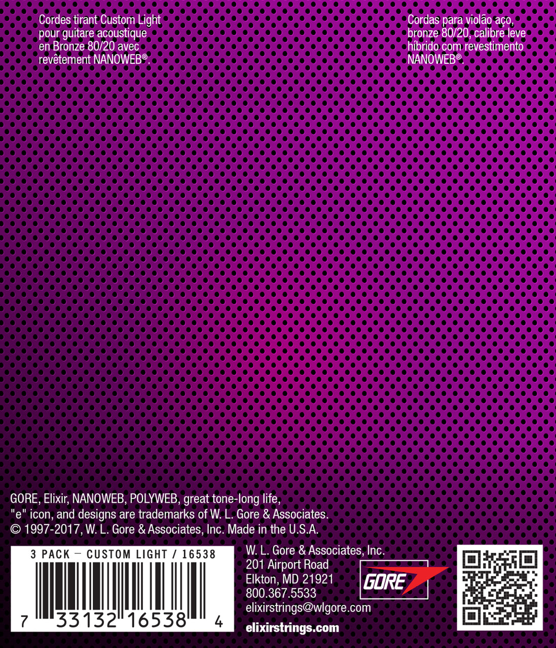 Elixir 16538 Nanoweb 80/20  11-52 3 Pack Custom Light