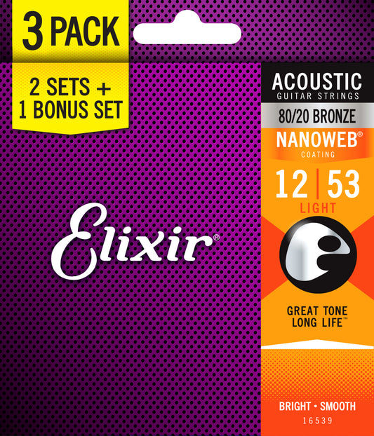 Elixir 16539 Nanoweb 80/20  12-53 3 Pack Light