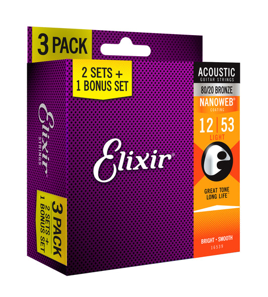 Elixir 16539 Nanoweb 80/20 12-53 3 Pack Light