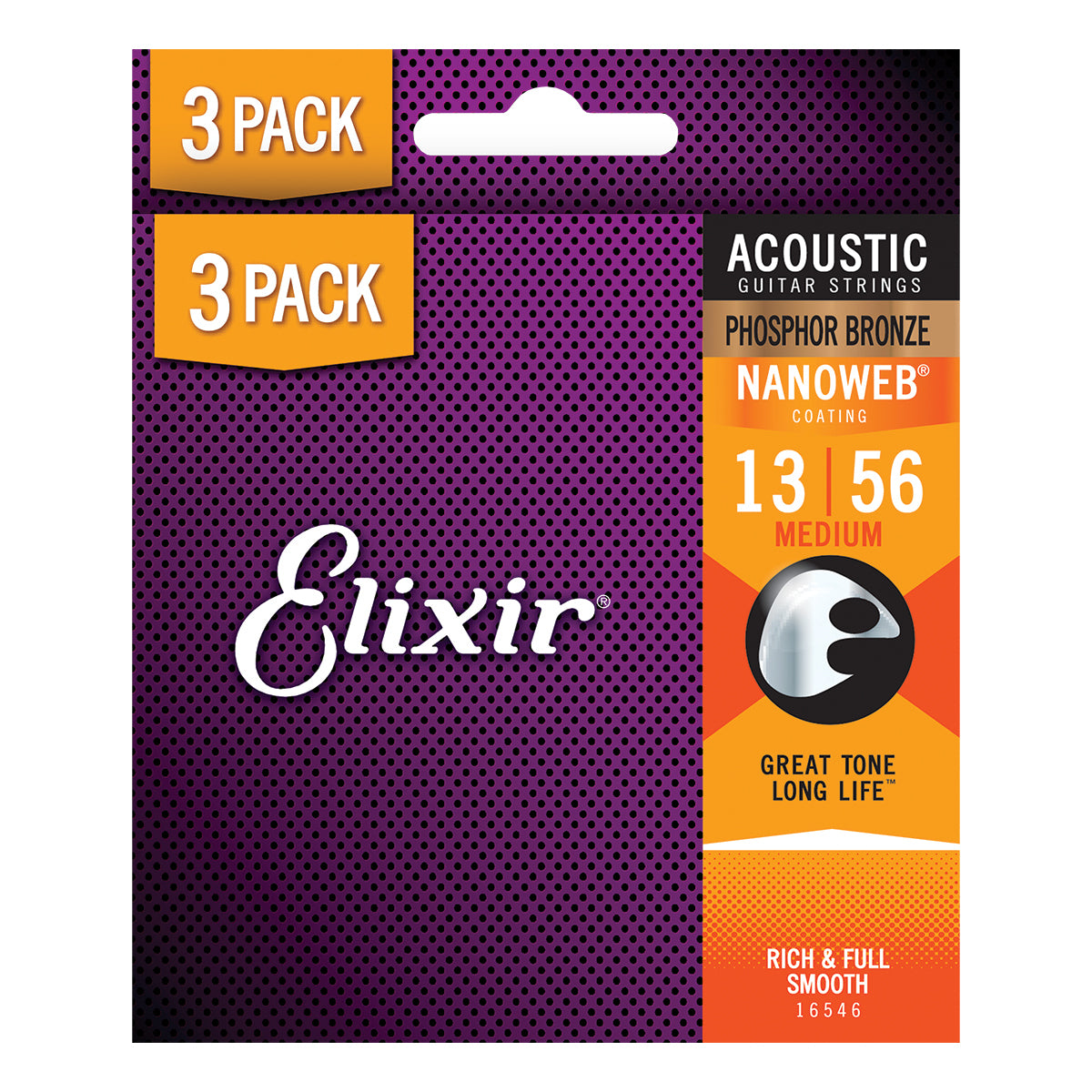 Elixir 16570 Nanoweb Phosphor Bronze 13-56 3 Pack Medium