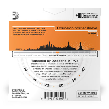 D'Addario - EJ15-3D - 3 Pack Phosphor Bronze Extra Light 10-47 - Acoustic Guitar Strings