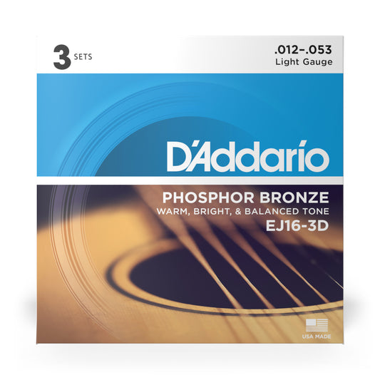 D'Addario EJ16-3D Phosphor Bronze 12-53 - 3 Pack
