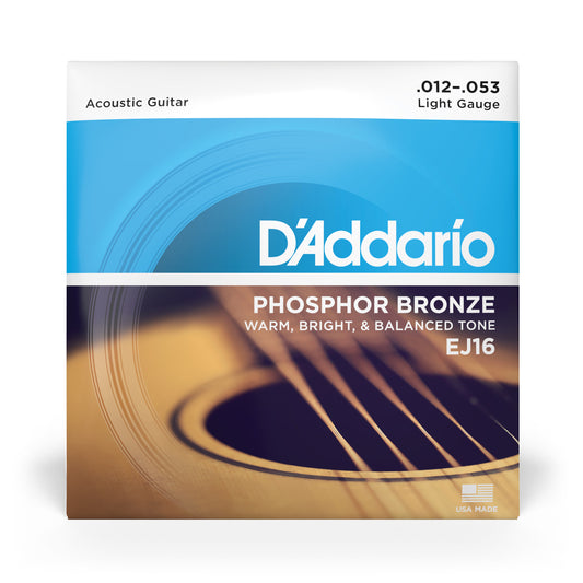 DAddario EJ16 Phosphor Bronze Acoustic Guitar Strings, Light, 12-53