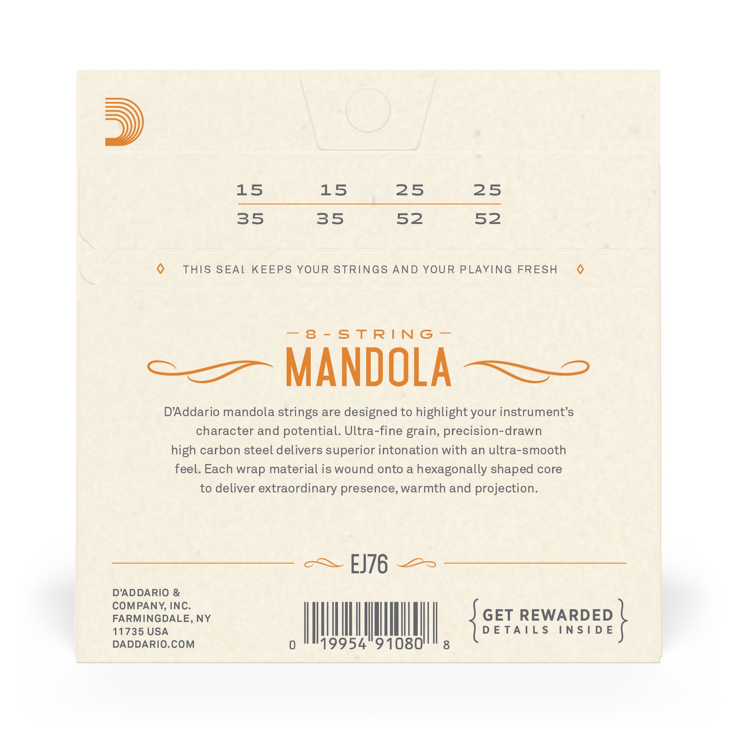 DAddario EJ76 Phosphor Bronze Mandola Strings, Medium, 15-52
