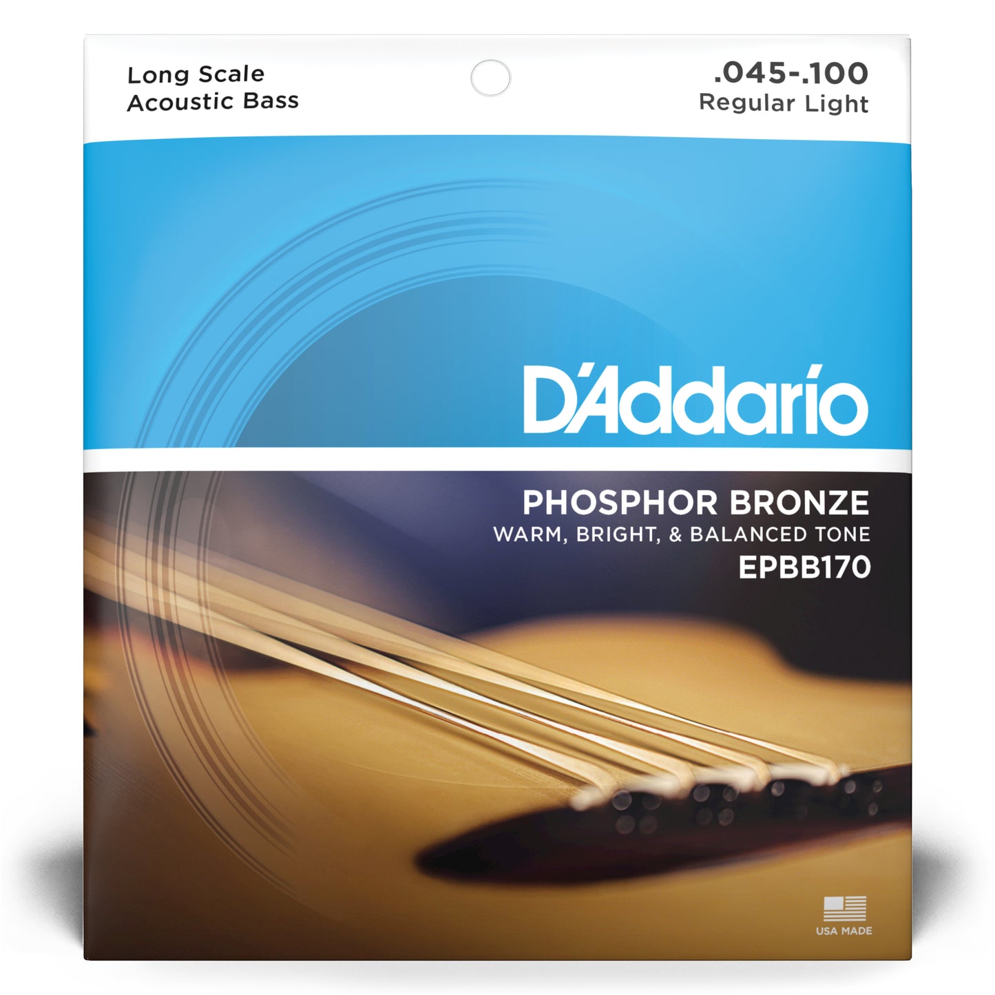 DAddario EPBB170 Phosphor Bronze Acoustic Bass Strings, Long Scale, 45-100