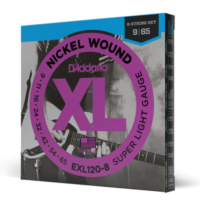 DAddario EXL120-8 8-String Nickel Wound Electric Guitar Strings, Super Light, 09-65