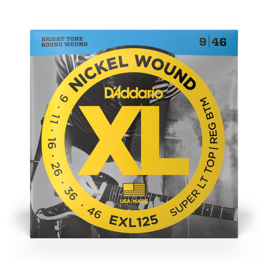 DAddario EXL125 Nickel Wound Electric Guitar Strings, Super Light Top/ Regular Bottom, 09-46
