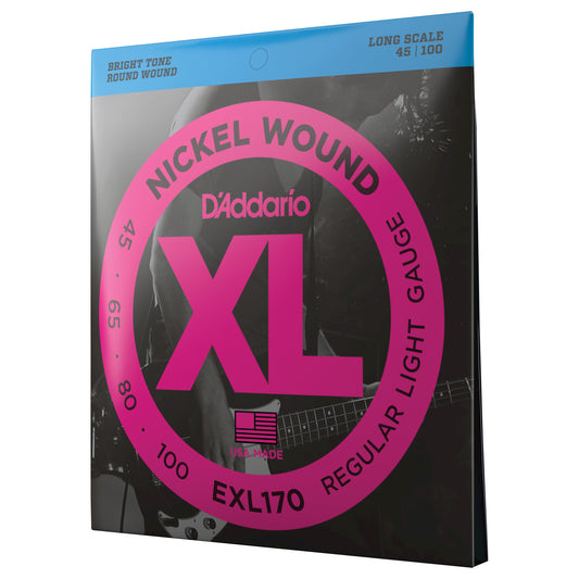 DAddario EXL170 Nickel Wound Bass Guitar Strings, Light, 45-100, Long Scale