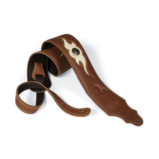 Franklin 3 Inch Sculpted Ball Padded Cognac Leather with Cream Flame Insert & Concho