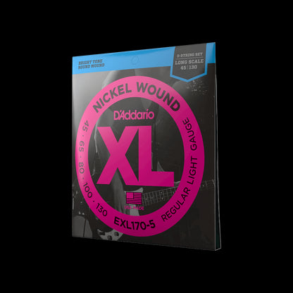 DAddario EXL170-5 5-String Nickel Wound Bass Guitar Strings, Light, 45-130, Long Scale